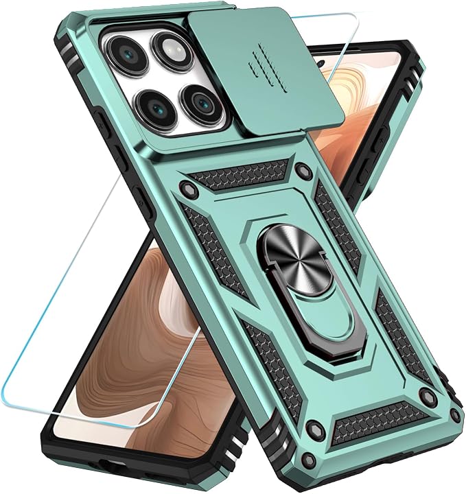 SunStory Compatible with Motorola Moto Edge 2025 Case with HD Screen Protector & Slide Camera Cover & Rotated Ring Kickstand, [Military-Grade] Phone Case for (Green, Moto Edge 2025) by SunStory