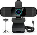 Pro UHD 4K/30fps Webcam with Tripod, External USB-C Camera for PC/Laptop | Dual noise-cancelling mics | Auto-focus | Wide-angle | Low-light correction | 360° rotation | CMOS sensor | Plug and Play by RUWBY