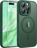 FNTCASE for iPhone 15 Pro Case, Fit for Magsafe, Screen Protector, Green | Full Camera Protection, Translucent Matte, 14FT Military Grade Drop Proof, Shockproof Protective Phone Cover by FNTCASE