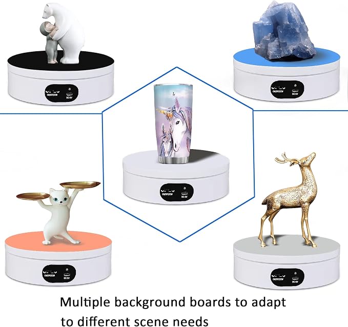 YVV Electric Rotating Display Stand 360°Automatic Mute Photography Rotating Turntable Stand,Cup Display Turner Stand, Rotating Base for Glitter Tumblers Making Supplies Spinner, Record Video 16CM - Image 2