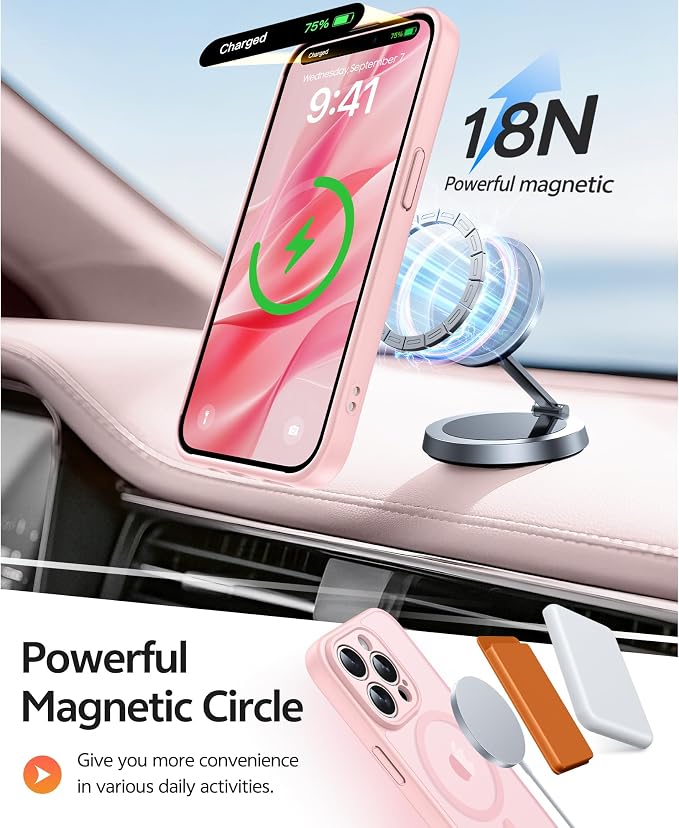 FNTCASE for iPhone 15 Pro Case, Fit for Magsafe, Screen Protector | Full Camera Protection, Translucent Matte, 14FT Military Grade Drop Proof, Shockproof Protective Phone Cover, Light Pink - Image 3