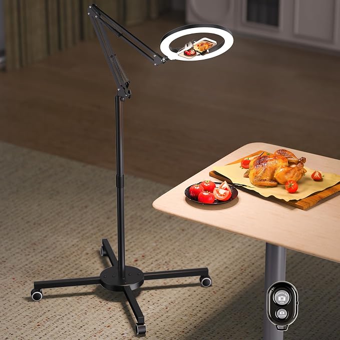 Ring Light Tripod for iPhone Overhead Camera Mount, LUXSURE Ring Light with Stand and Phone Holder with Casters & Flexible Arm, Phone Tripod with Light for Video Recording,Live Streaming,Cooking by LUXSURE