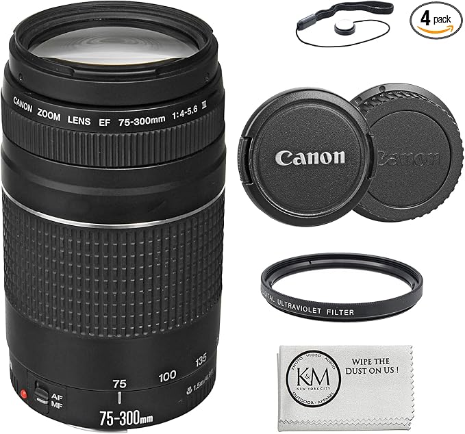 Canon EF 75-300mm f/4-5.6 III Lens Bundled with 58mm UV Filter + Lens Cap Keeper + Microfiber Cleaning Cloth (4 Items) by Unknown