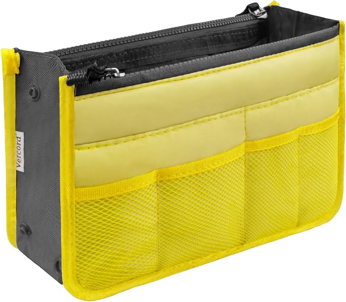 Vercord Purse Organizer Insert for Handbags Bag Organizers Inside Tote Pocketbook Women Nurse Nylon 13 Pockets Yellow Medium by Vercord