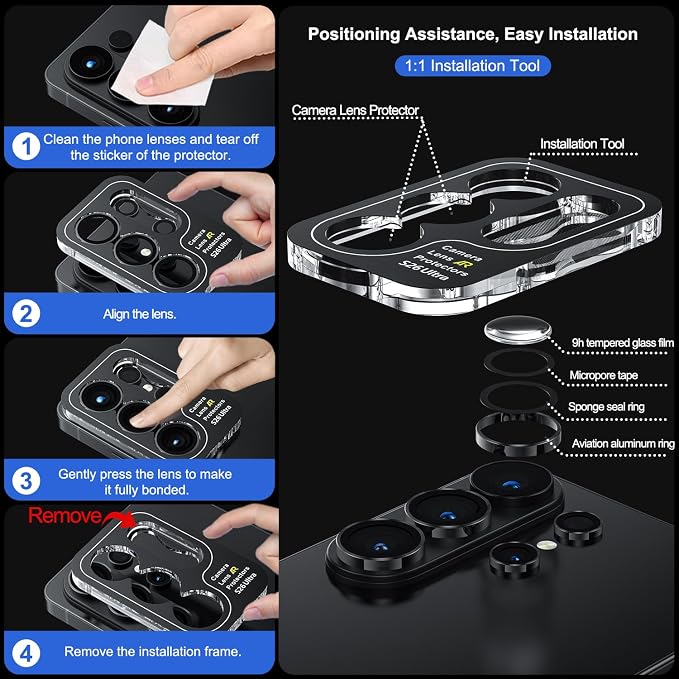 WSKEN for Samsung Galaxy S26 Ultra Camera Lens Protector - Ultra Thin | Case Friendly, 9H Shatterproof Tempered Glass, Anti Scratch Metal Circle, Camera Screen Protector Cover Accessories, Black - Image 6
