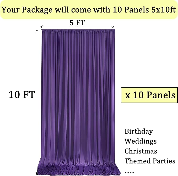 50ftx10ft Wrinkle Free Purple Backdrop Curtains for Parties, 10 Panels 5x10ft Thick Polyester Backdrop Drapse for Weddings Birthday Photography Background Curtains - Image 3