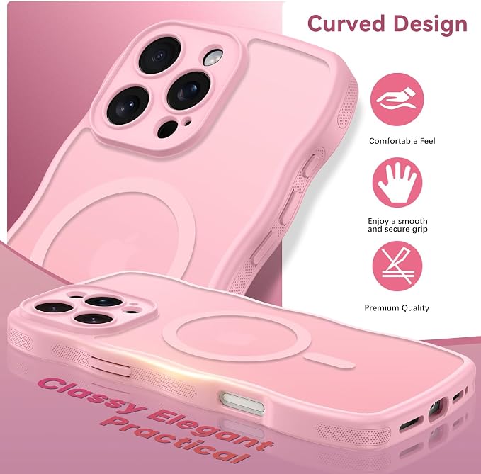 BENTOBEN Magnetic for iPhone 16 Pro Case, Cute Wavy [Full Camera Protection][Compatible with MagSafe] Matte Anti-Slip Bumper Women Girls Boys Protective Cover for 16 Pro 6.3" 2024, Light Pink - Image 4