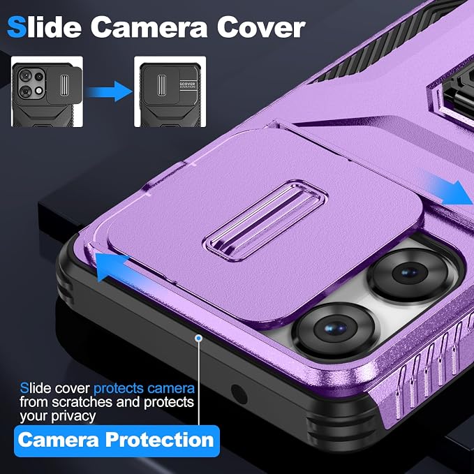 for Moto G Play 5G 2025 Case with Sliding Camera Lens Cover,HD Screen Protector,360° Rotating Ring Kickstand,AYMECL Military-Grade Shockproof Protective Cover for Motorola G Power 2025,Purple - Image 3
