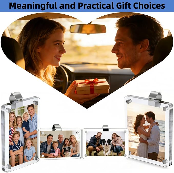 2 Pack Car Picture Holder, Clear Acrylic Magnetic Car Visor Photo Clip | Clear Anti-yellow Acrylic, Strong Magnets & Stable Metal Clip; Horizontal/Vertical Display, Personalized Car Picture Frame - Image 9