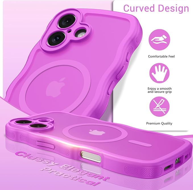 BENTOBEN Magnetic for iPhone 17 Case, Cute Wavy Full Camera Protection [Compatible with MagSafe] Translucent Matte Anti-Slip Bumper Women Girls Boys Protective Cover for 17 6.3", Berry Purple - Image 8
