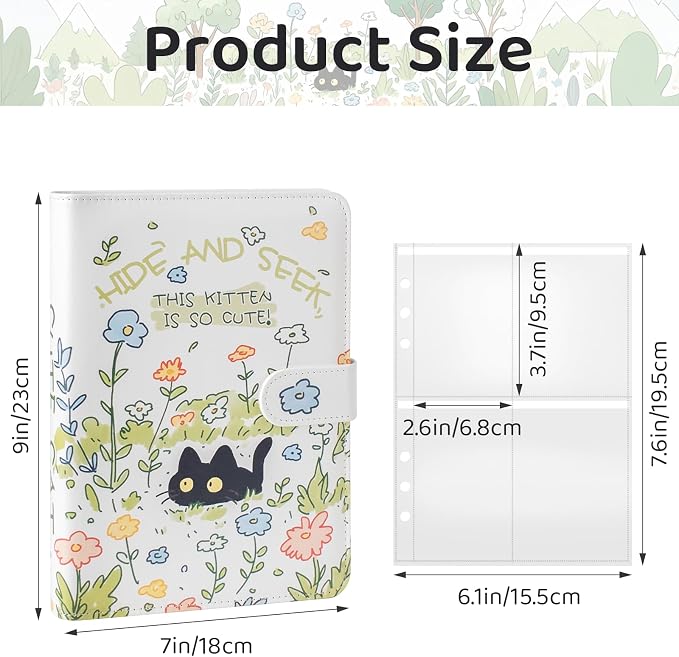 A5 Kpop Photocard Binder, PU Leather Binder Card Collector Album with 30 Inner Pages Up to 240 Card Slots, Photocard Holder Cover with Magnetic Buckle Closure for Organizing Trading Card (Cute Cat) - Image 3