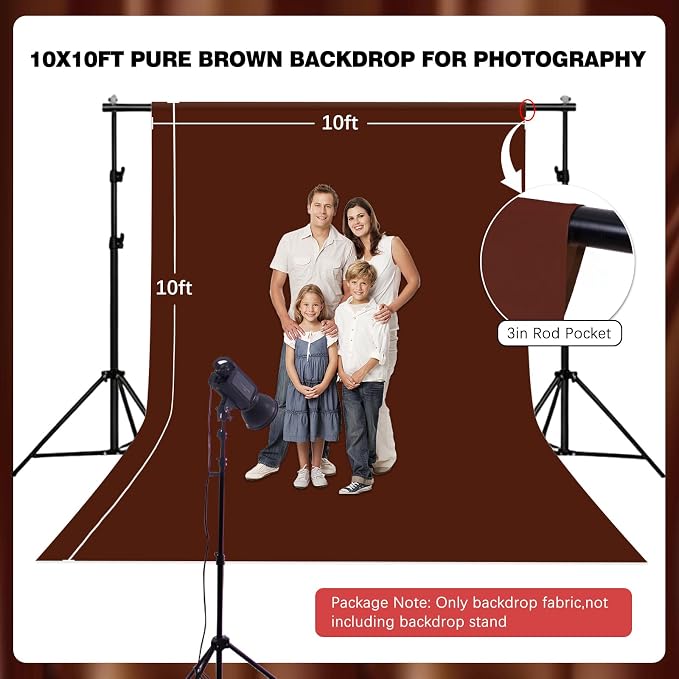 Brown Photography Backdrop for Photoshoot, 10x10 Ft Polyester Photo Backdrop Curtains, Brown Backdrops Screen for Photo Studio, Video, Content Creators, Birthday Parties Background - Image 2