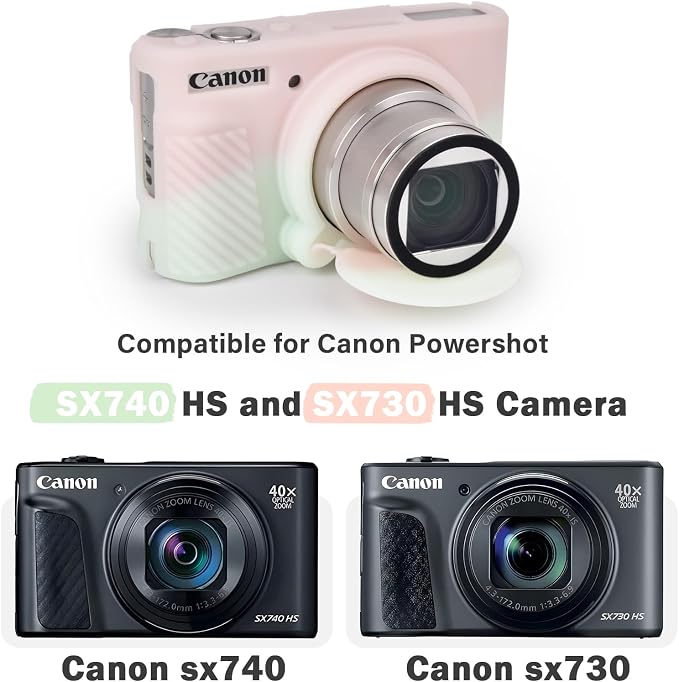 MUZIRI KINOKOO Case for Canon Powershot SX740/SX730 HS Digital Camera - Soft Protective Cover SX740 SX730 HS Camera Silicone Sleeve with Removable Lens Cover - Jelly Green and Pink - Image 2
