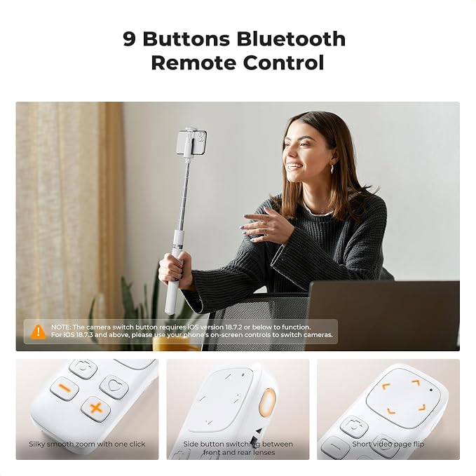 K&F CONCEPT Auto Open & Close Selfie Stick Phone Tripod Stand | 360° Rotatable Selfie Stick with 9 Button Bluetooth Remote, Extendable Automatic Tripod for Cell Phone, X96 - Image 4