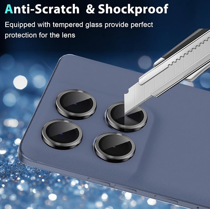 2 Set for Motorola Edge 2025 Camera Lens Protector, 9H Tempered Glass Camera Cover Protector Metal Ring Decoration Accessories (Black) - Image 5