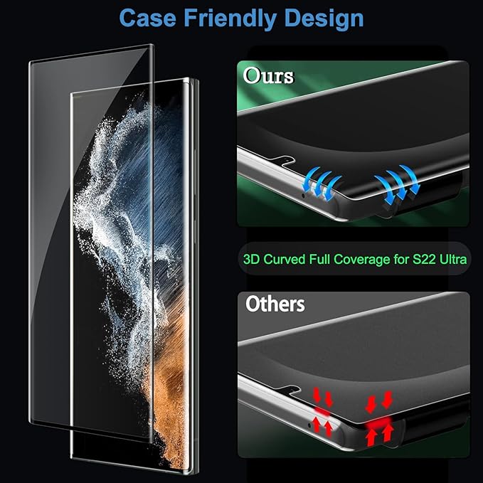 Samcorn 3 Pack Galaxy S22 Ultra Screen Protector, HD Clear Tempered Glass, Fingerprint Unlock, 3D Curved, Scratch Resistant, No Bubble for Samsung Galaxy S22 Ultra 5G Glass Screen Protector - Image 7