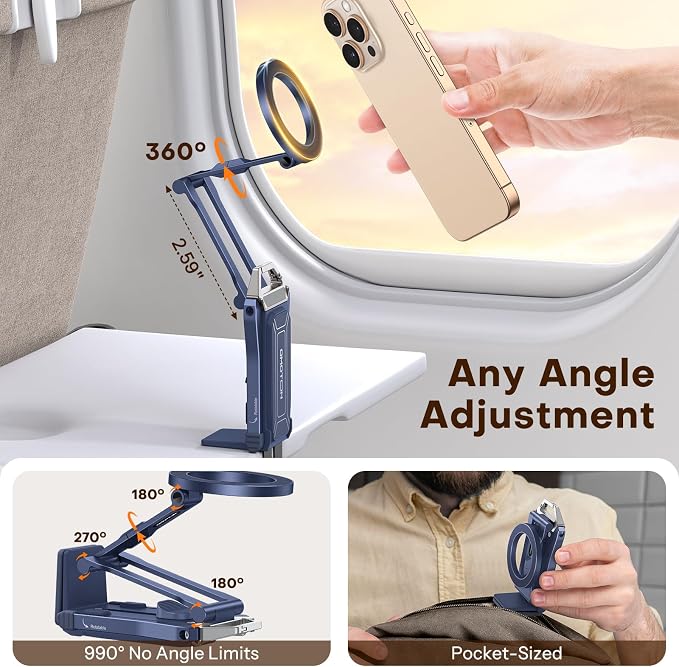 OMOTON TP02 360°Rotating Adjustable Aluminum for MagSafe Tripod, Navy Blue | Magnetic Phone Tripod for iPhone 17/16/15 Pro Max Air, Foldable Cell Phone Stand Fits Vlog, Gym Travel Essentials Accessories - Image 5