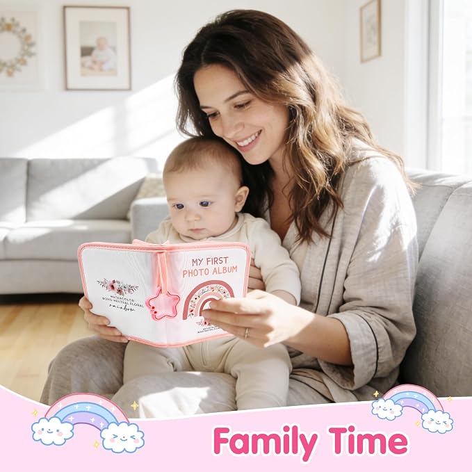 Baby Photo Album, My First Photo Album for Baby & Toddler, Rainbow | 17 Photo Slots(4×6"), Soft Anti-Scratch Edges, Shatterproof Safety Mirror, Star Hanging Hook, Family Memory Keepsake Book - Image 5
