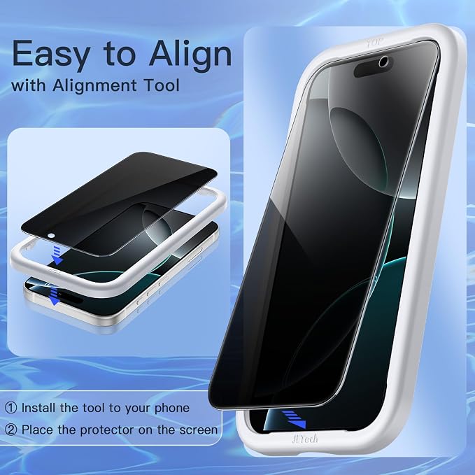 JETech Privacy Screen Protector for iPhone 16 Pro, 2+2 Pack | Anti-Spy Tempered Glass, with Camera Lens Protector, Easy Installation Tool - Image 4