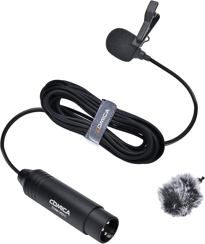 COMICA V02C Cardioid XLR Lavalier Microphone for Camcorder, Zoom Recorder | 48V Phantom Power, with Windmuff, 5.9ft Silicone Cable, XLR Lapel Mic for Interviews, Vlogging, and Studio Mixers by COMICA