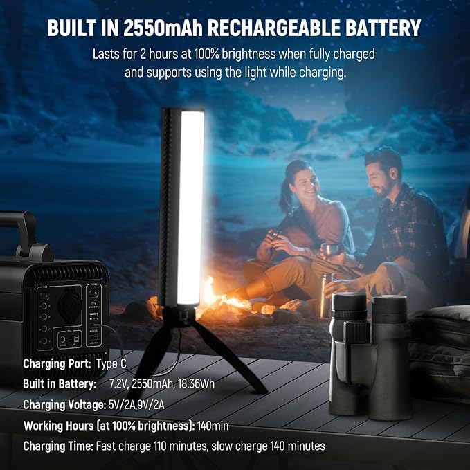 NEEWER TL20C RGB Light Wand Magnetic Handheld Photography Video Light Stick | 2500K-8500K Dimmable, CRI95+, Full Color LED Tube Light Bar with 2550mAh Battery, 17 Light Scenes for Vlog TikTok YouTube - Image 6