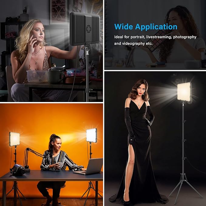 2 Pack LED Video Light with 63'' Tripod Stand, Obeamiu 2500-8500K Dimmable Photography Studio Lighting for Video Film Recording/Collection Portrait/Live Game Streaming/YouTube Podcast, USB Charger - Image 7