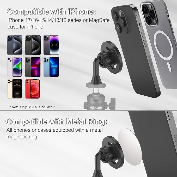Magnetic Phone Tripod Mount Adapter with 1/4"-20 Screw Hole, Compatible with Magsafe for iPhone 17/16/15/14/13 Plus Pro Max Mini Series, Adjustable Phone Holder for Tripod, Ring Light, Selfie Sticks - Image 2