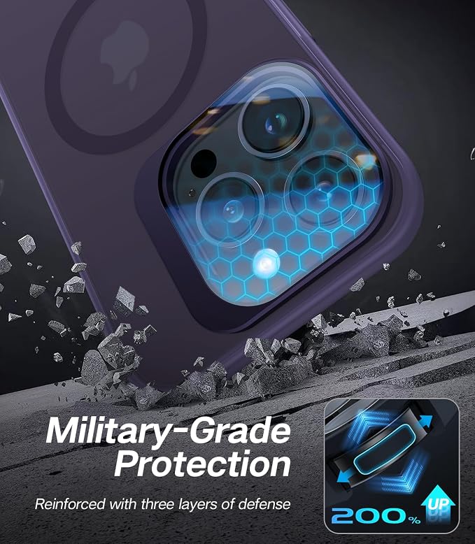 VOFATA for iPhone 14 Pro Max Case with Camera Cover Stand [Built-in 9H Camera Lens Protector][Fit for Magsafe] Military Grade Shockproof Translucent Matte Magnetic Phone Case 6.7", Purple - Image 5