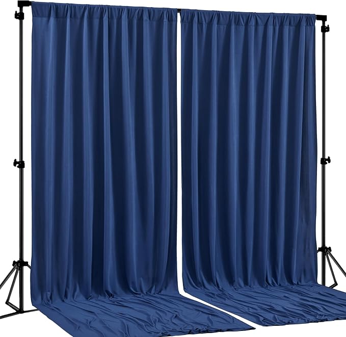 Navy Blue Backdrop Curtains-Wrinkle-Free Navy Blue Curtains Polyester Photography Drapes Wedding Background for Baby Shower Birthday Graduation Party Decorations - 8 X10FT by WishCare