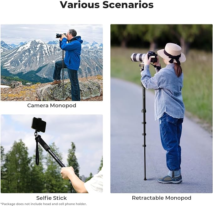 K&F CONCEPT Camera Monopod, 63" Aluminum Photography Monopod | 5-Section Height, Lightweight & Portable Camera Accessories, Payload 11lb, MS16 - Image 6