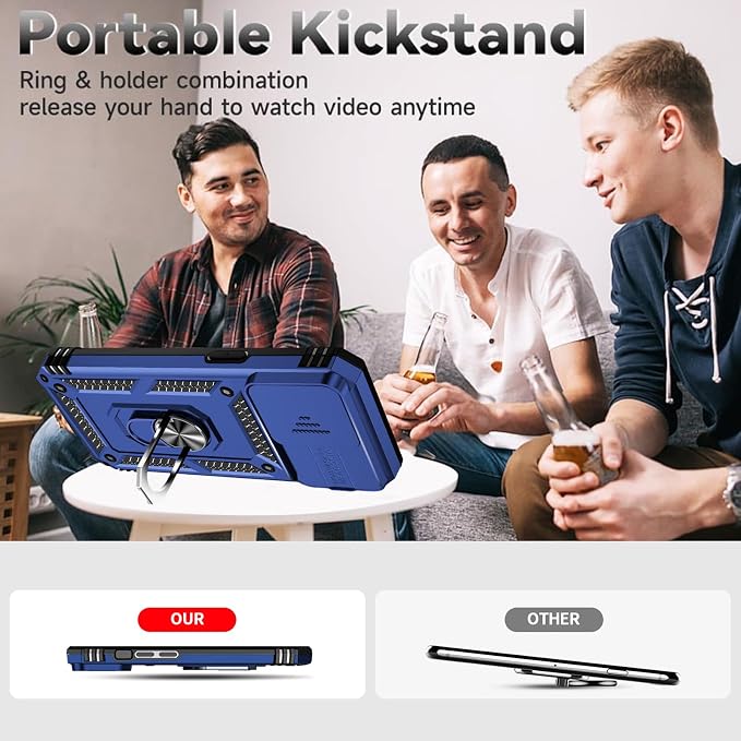 HNHYGETE for iPhone 15 Pro Case with HD Screen Protector: [Military Grade 20ft. Drop Tested] Slide Camera Cover Ring Shockproof Protective Phone Case for - iPhone 15 Pro (Blue) - Image 6