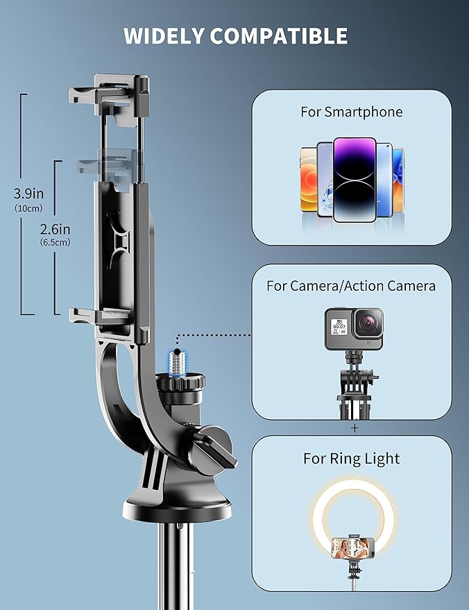 71" Phone Tripod & Selfie Stick, All in One Extendable Cell Phone Tripod with Wireless Remote, Tripods Stand for iPhone & Travel Selfie Stick 360° Rotation Compatible with iPhone Android, Camera - Image 4
