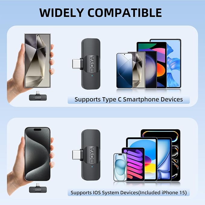 BOYA Wireless Lavalier Microphone for Android USB C Smartphone Tablet External Noise Canceling Mini Lapel Type C Microphone for iPhone 15 Clip-On Mic for Video Recording Podcast YouTube Live Streaming - Image 6