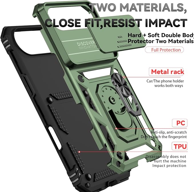 SunStory Phone Case for iPhone Air Case with HD Screen Protector & Slide Camera Cover & Rotated Ring Kickstand, [Military-Grade] Phone Case for iPhone 17 Air, Army Green - Image 8