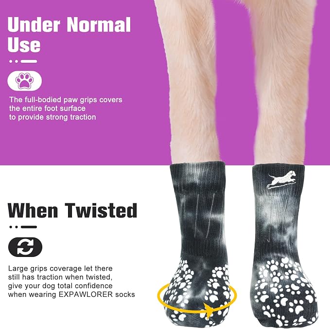 EXPAWLORER Anti Slip Dog Socks to Prevent Licking Paws, Dog Shoes for Hot Pavement, Dog Booties for Small Medium Large Senior Dogs, Traction Control Boots & Paw Protectors for Hardwood Floors - Image 5