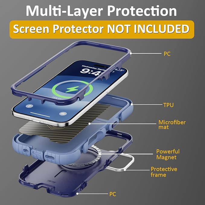 Follaroma Magnetic for iPhone 17 Case with Camera Cover Stand, Blue-Purple | Built-in Glass Camera Cover Stand,Compatible with MagSafe,Heavy Duty Shockproof Protective,Military-Grade Anti-DropDual Case - Image 6