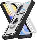 for Samsung Galaxy A15 5G Case with 2PCS Screen Protector, Build in 360° Rotating Ring Kickstand, Military Grade Protective Case for Samsung A15 Phone, White+Black by Gritup