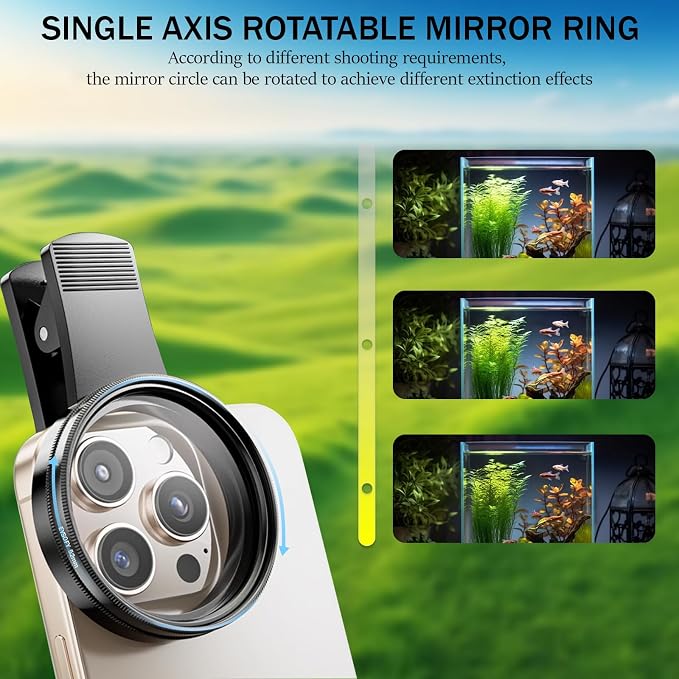 52mm Clip-on CPL Phone Camera Lens Filter Kit, Circular Polarizer Polarizing Filter Compatible with iPhone 16 15 14 13 12 11,Upgrade Smartphones Portable Polarizer - Image 6