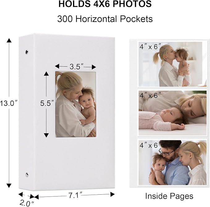 Vienrose 4x6 Photo Album,300 Pockets,Linen Cover with Window,White | Linen Hardcover, Slip In Photo Book, Family Memory Album, Travel Keepsake - Image 6