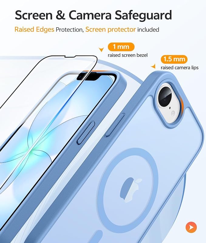 FNTCASE for iPhone 17e/ iPhone 16e Case, Fit for Magsafe, Screen Protector | Translucent Matte Magnetic Back, 14FT Military Grade Drop Protection, Shockproof Protective Phone Cover, Light Blue - Image 4