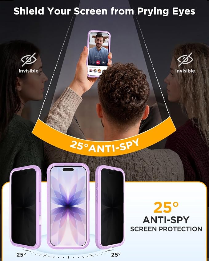 Miracase for iPhone 17 Case with Privacy Screen Protector, Taro Purple | Compatible with MagSafe, 360° Full Body Protection, Full Camera Protection, Military-Grade Shockproof Phone Case 6.3" - Image 2
