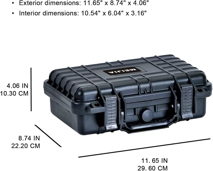 MEIJIA Portable All Weather Waterproof Protective Hard Case, Small Camera Case,Dry Case with Customizable Foam,Fit Use of Drones, Camera,Equipments, 11.65 ”x8.35”x3.78” - Image 3