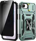 VEGO for iPhone 17e/ iPhone 16e Case with Privacy Screen Protector | Slide Camera Cover & Ring Kickstand Military Grade Heavy Duty Protection Cover for iPhone 17e 5G 6.1 Inch - Light Green by VEGO