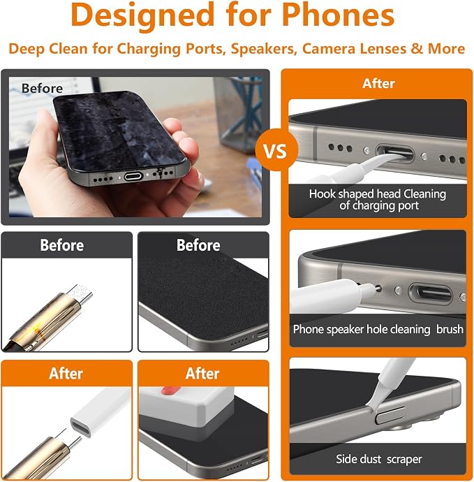 Cell Phone Cleaning Kit, iPhone Cleaning Kit for Charging Port Cleaner Keyboard Cleaning Kit for Airpods/Android/USB C/Earbuds/Laptop/iPad/Camera Lens with Stylus Pen (White (with Putty and Cloth)) - Image 2