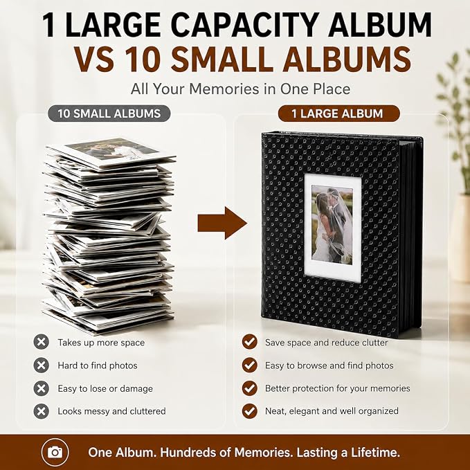 RECUTMS Photo Albums 4x6 Pictures, 600 Pockets Large Capacity Picture Album | Acid-Free Black Pages, Leather Cover, Dual Horizontal/Vertical Pockets, Custom Photo Cover, Perfect for Wedding, Family&Trave - Image 3