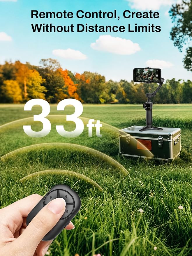 AOCHUAN Gimbal Stabilizer for iPhone w/Bluetooth Remote, 3-axis Phone Stabilizer w/7.8” Extension Rod, AI Face Tracking Smartphone Gimbal, Gesture Control for Video Shooting - Smart V8 Kit Black - Image 4