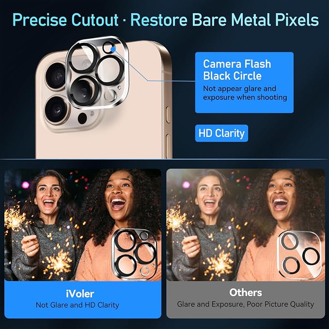 ivoler Camera Lens Protector for iPhone 14 Pro Max/14 Pro, 4-Pack | Screen Protector Tempered Glass [Case Friendly][New Rersion],Scratch-Resistant,Clear+Black Circle - Image 8