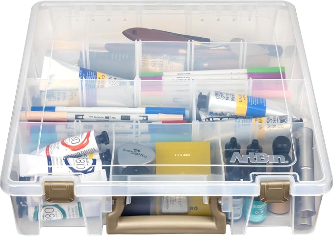 ArtBin 9007AB Super Satchel with Removable Dividers, Portable Art & Craft Organizer with Handle, [1] Plastic Storage Case, Clear | Up to 12 Removable Dividers, 15.25 x 14 x 3.5 Inches, Secure Latches, Carry Handle, Stackable Polypropylene - Image 2