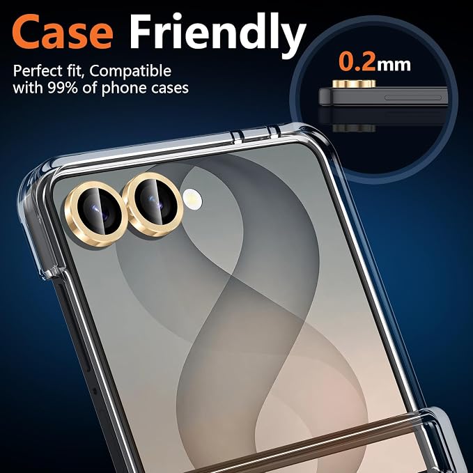 for Samsung Galaxy Z Flip 8 Camera Lens Protector, Individual Metal Ring Tempered Glass Lens Cover, [Strong Adsorption] Scratch Resistant Ultra-Thin HD Clear Lens Cover, 1 Set-Gold - Image 6