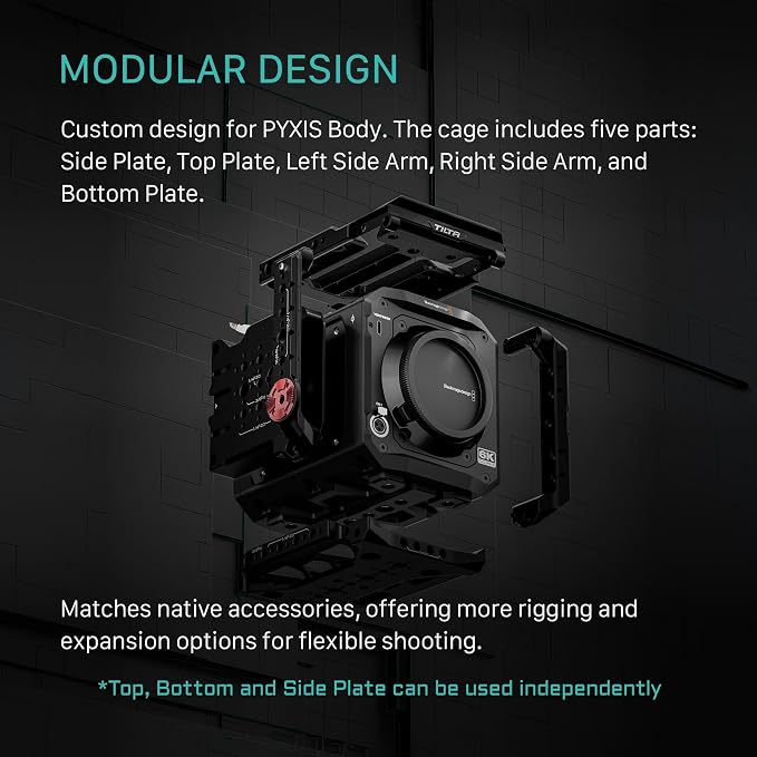 Tilta Camera Cage Base Kit Compatible with Blackmagic Pyxis 6K/ Pyxis 12K| Includes Full Cage, Top Handle, Side Handle, Side Plate, Bottom Plate & Mini Tool | ES-T21-A - Image 2